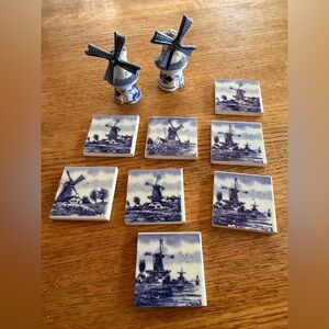 Delft Salt & Pepper Shakers + 8 Tiny Tiles